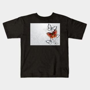 Gray Background with Peacock Butterfly Kids T-Shirt